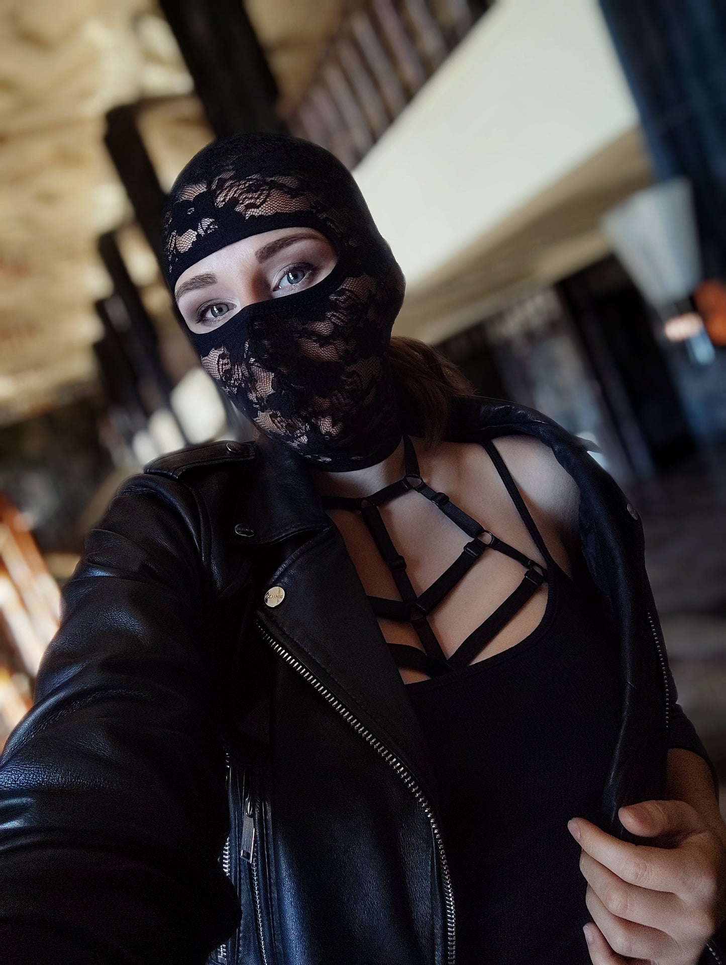 Woman lace mask for pole dance.Rave mask for party, festival and cosplay.Gothic harness mask for women.Guipure mask for carnival.Balaclava.