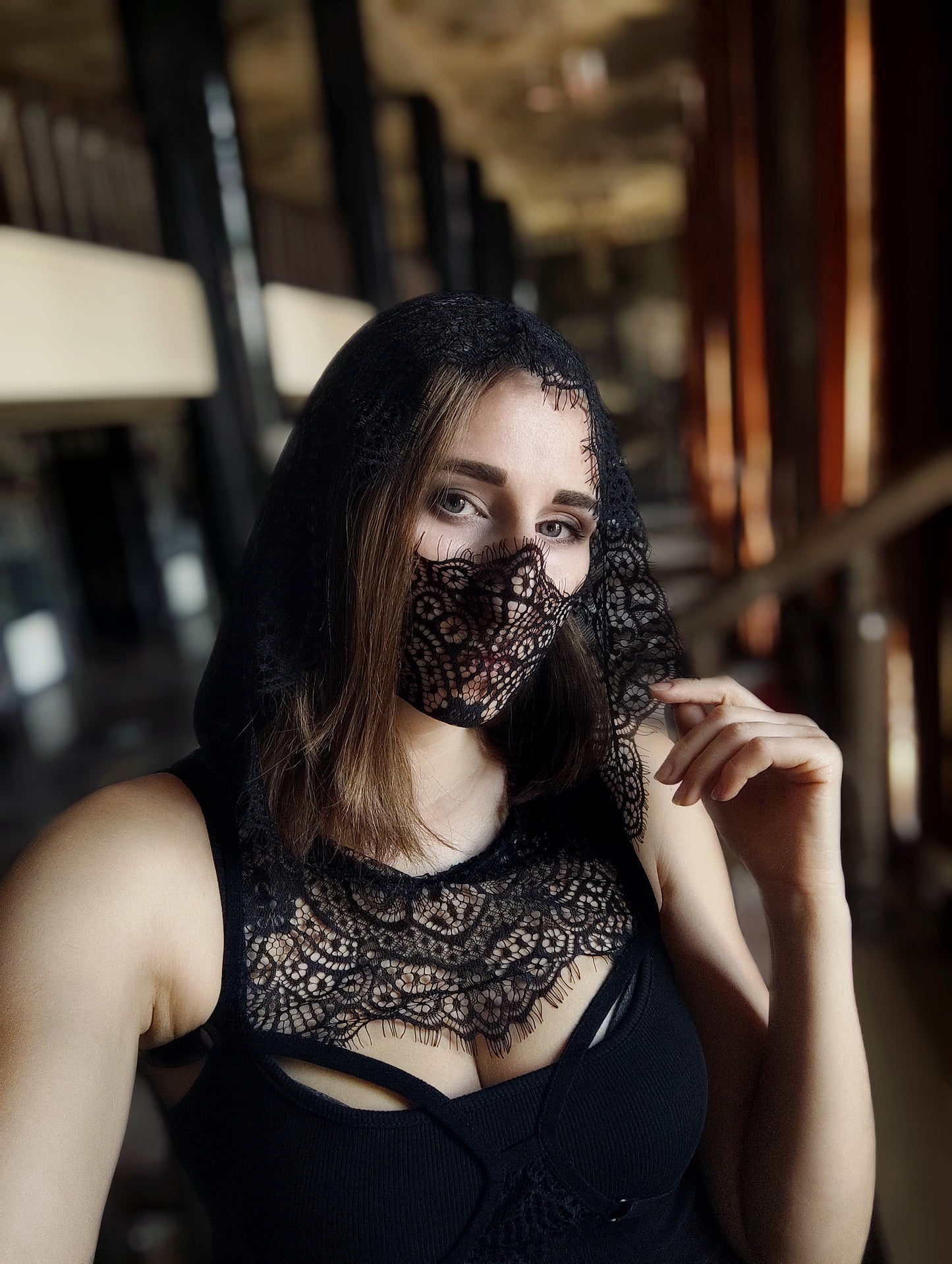 Woman lace mask for pole dance and twerk.Rave mask for party, festival and cosplay.Gothic harness mask for women.Guipure mask for carnival.