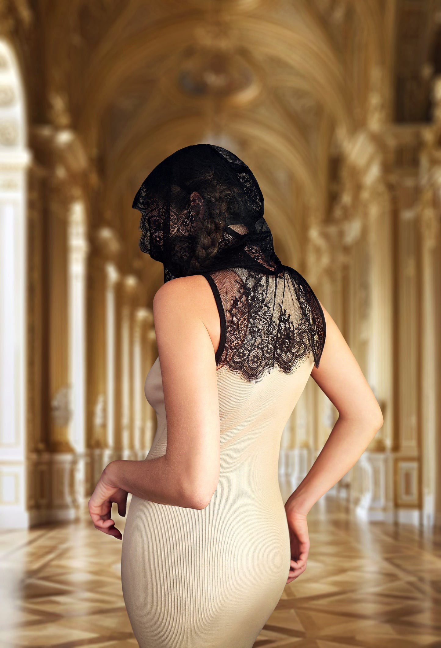 Woman lace hood mask for pole dance and twerk.Rave hood mask for party, festival cosplay.Gothic harness hood mask for women.Hood mask for carnival.