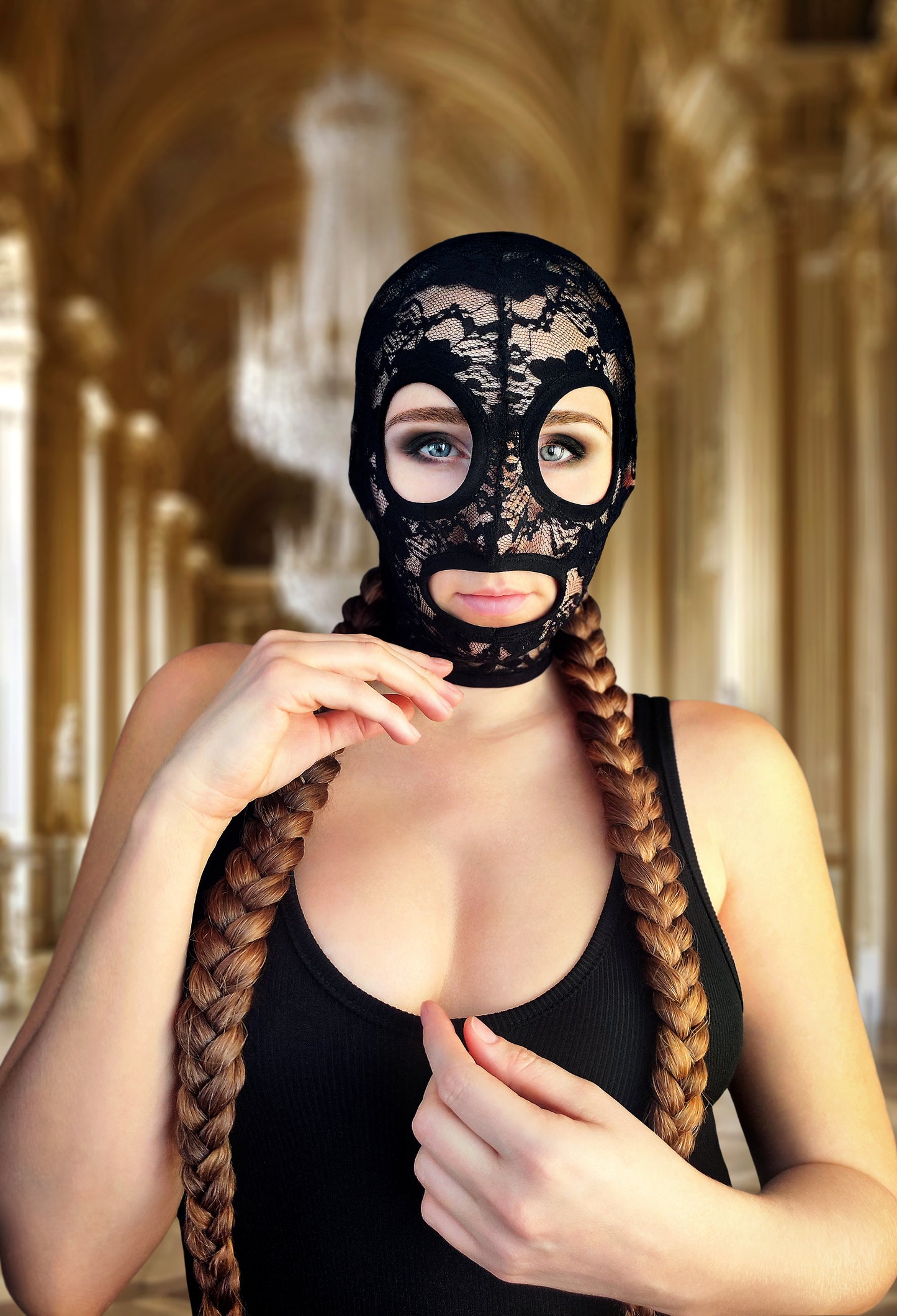 Woman lace mask for pole dance and twerk.Rave mask for party, festival and cosplay.Gothic harness mask for women.Guipure mask for carnival.