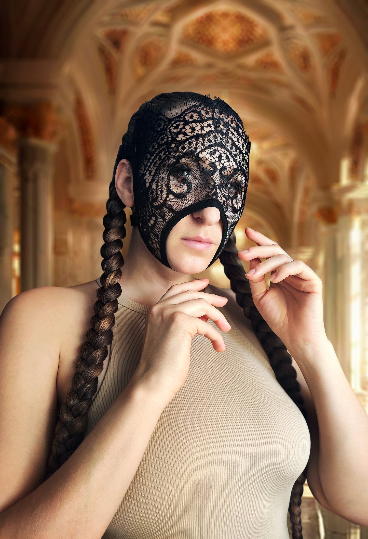 Woman lace mask for pole dance and twerk.Rave mask for party, festival and cosplay.Gothic harness mask for women.Guipure mask for carnival.