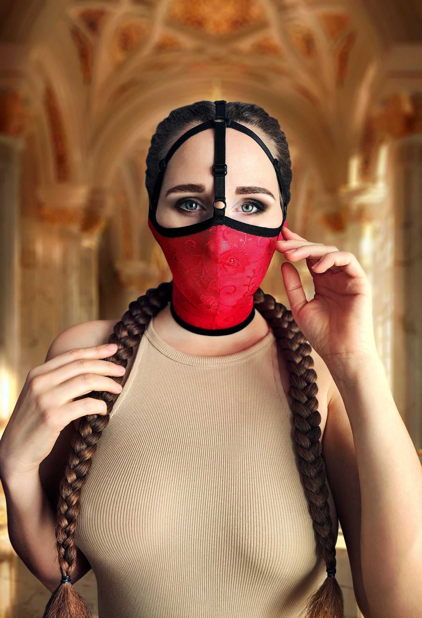Woman lace mask for pole dance and twerk.Rave mask for party, festival and cosplay.Gothic harness mask for women.Guipure mask for carnival.