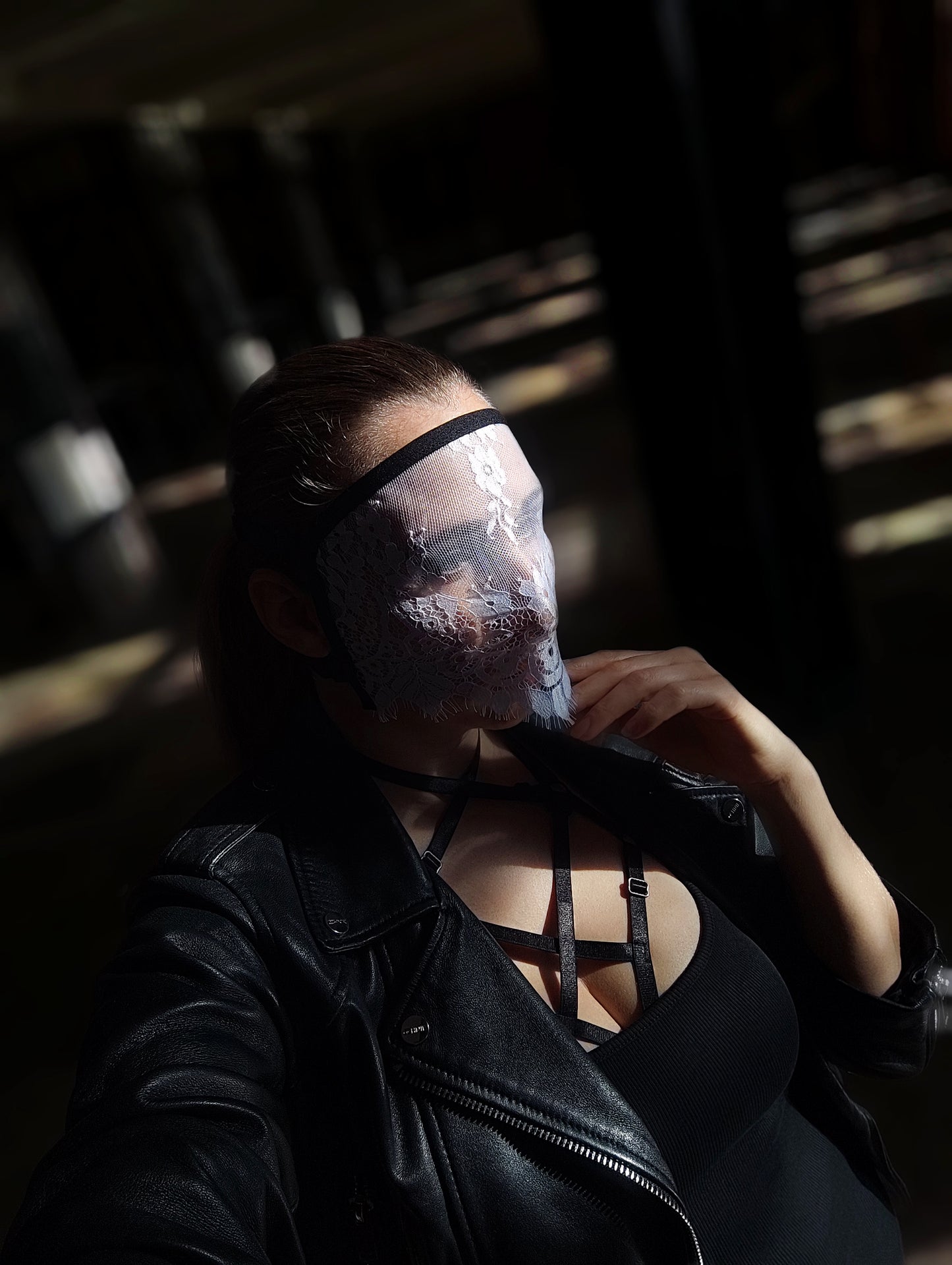 Woman lace mask for pole dance.Rave mask for party, festival and cosplay.Gothic harness mask for women.Guipure mask for carnival.