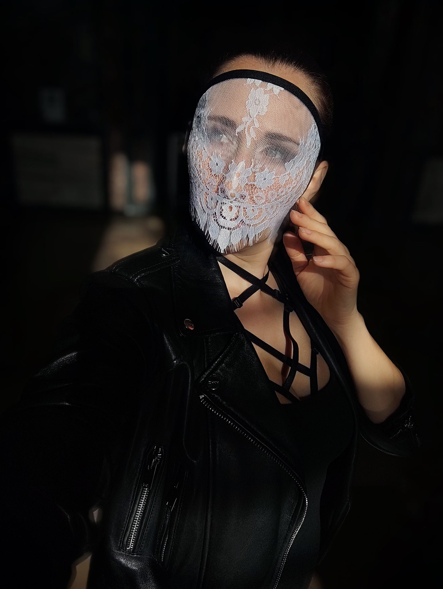 Woman lace mask for pole dance.Rave mask for party, festival and cosplay.Gothic harness mask for women.Guipure mask for carnival.