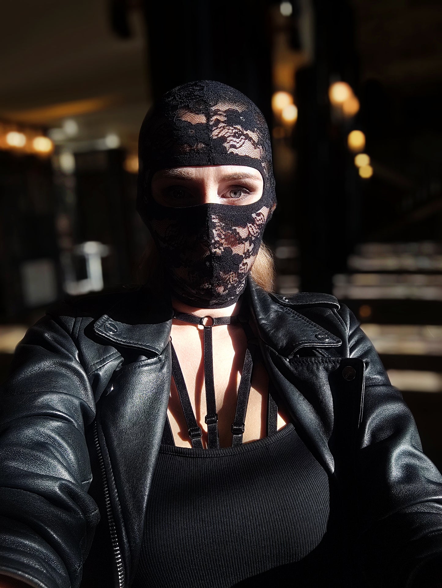 Woman lace mask for pole dance.Rave mask for party, festival and cosplay.Gothic harness mask for women.Guipure mask for carnival.Balaclava.