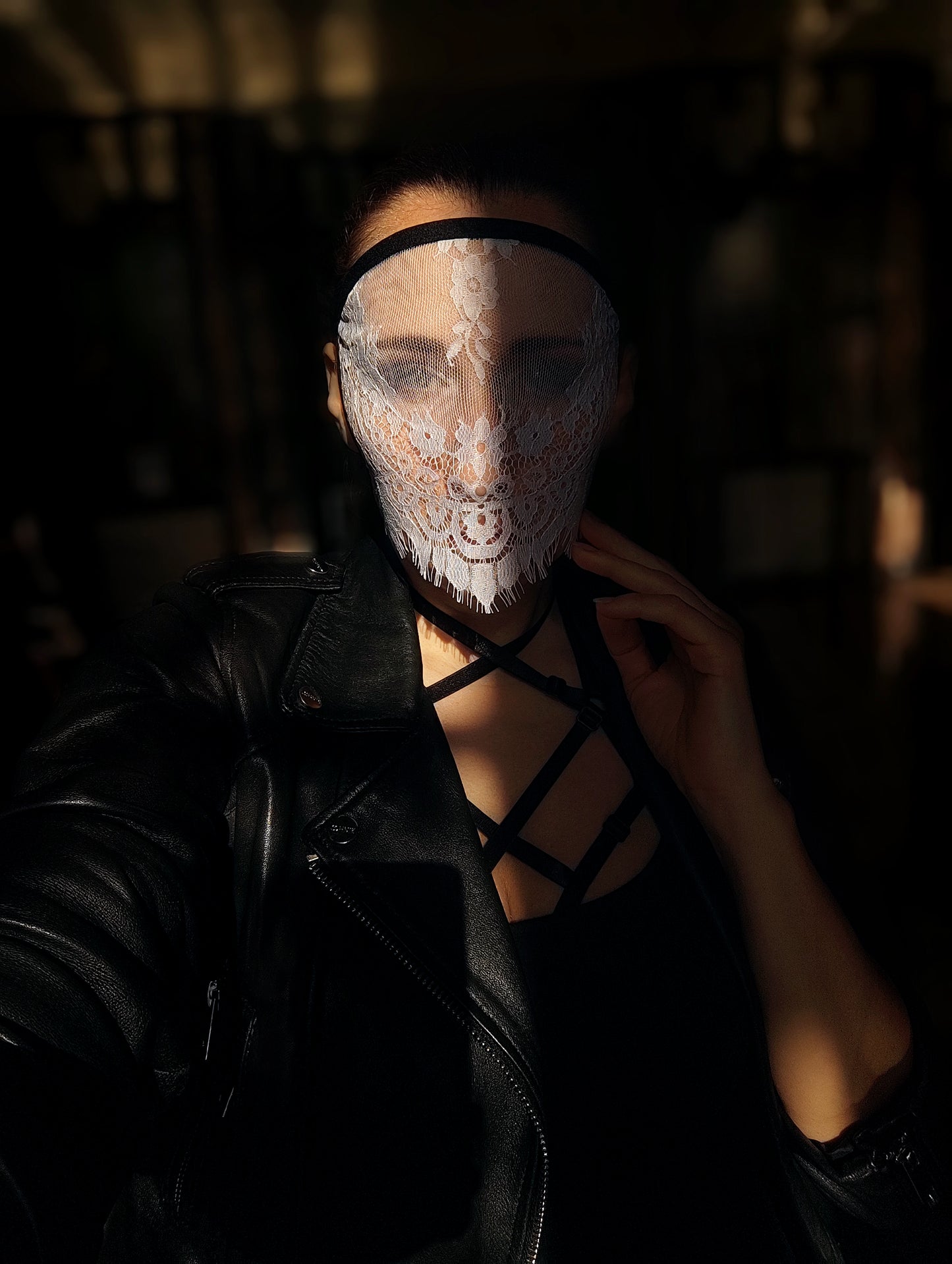 Woman lace mask for pole dance.Rave mask for party, festival and cosplay.Gothic harness mask for women.Guipure mask for carnival.