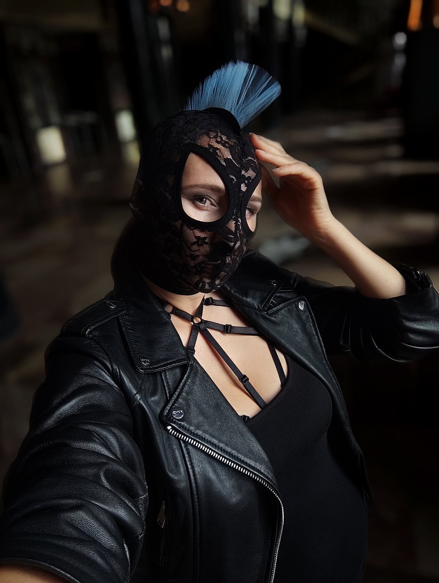 Woman lace mask for pole dance.Rave mask for party, festival and cosplay.Gothic harness mask for women.Guipure mask for carnival.Balaclava.