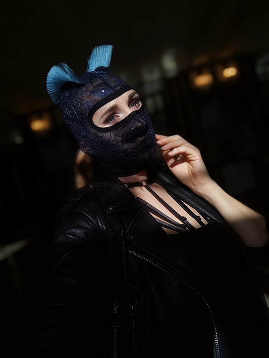 Woman lace mask for pole dance.Rave mask for party, festival and cosplay.Gothic harness mask for women.Guipure mask for carnival.Balaclava.