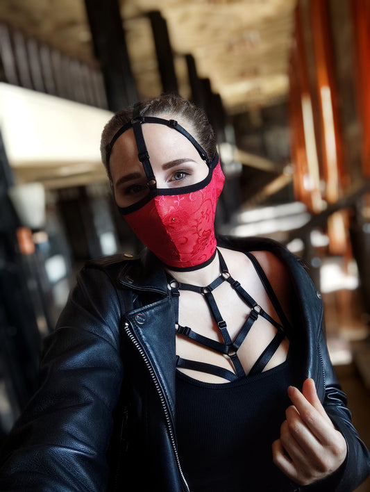 Woman lace mask for pole dance and twerk.Rave mask for party, festival and cosplay.Gothic harness mask for women.Guipure mask for carnival.