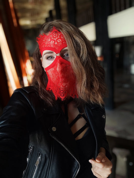 Woman lace mask for pole dance.Rave mask for party, festival and cosplay.Gothic harness mask for women.Guipure mask for carnival.