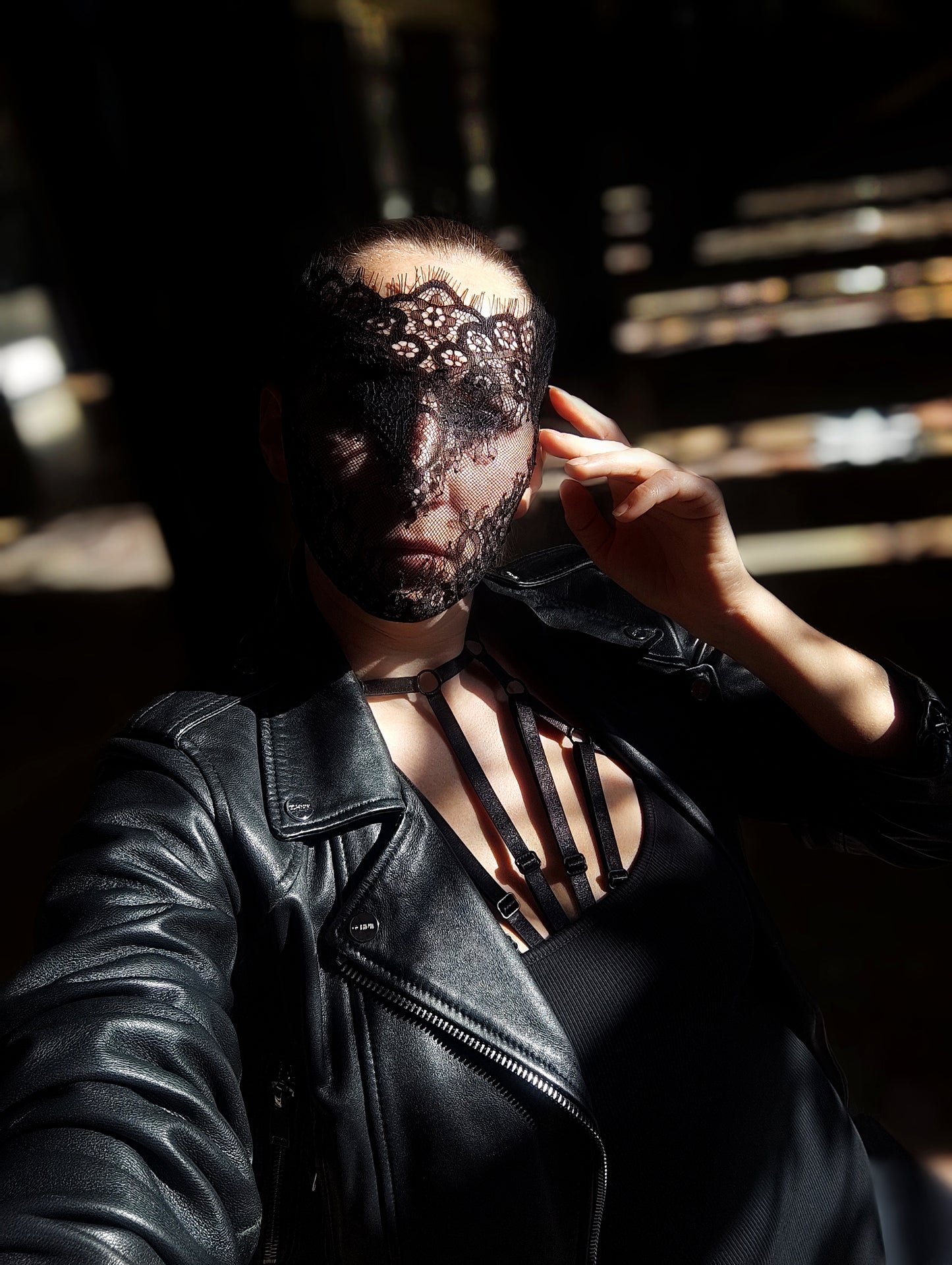 Woman lace mask for pole dance.Rave mask for party, festival and cosplay.Gothic harness mask for women.Guipure mask for carnival.
