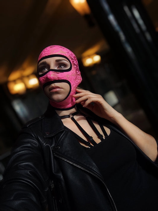 Woman lace mask for pole dance.Rave mask for party, festival and cosplay.Gothic harness mask for women.Guipure mask for carnival.Balaclava.