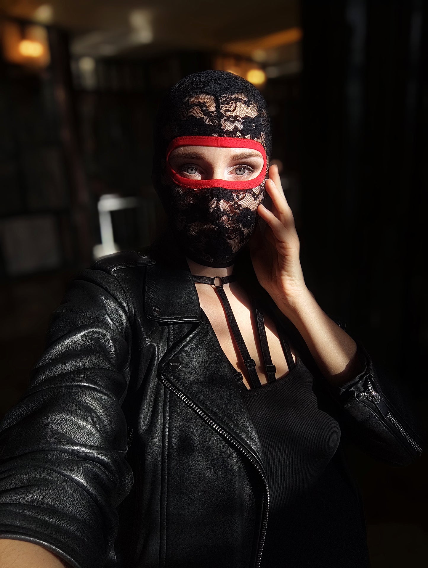 Woman lace mask for pole dance.Rave mask for party, festival and cosplay.Gothic harness mask for women.Guipure mask for carnival.Balaclava.