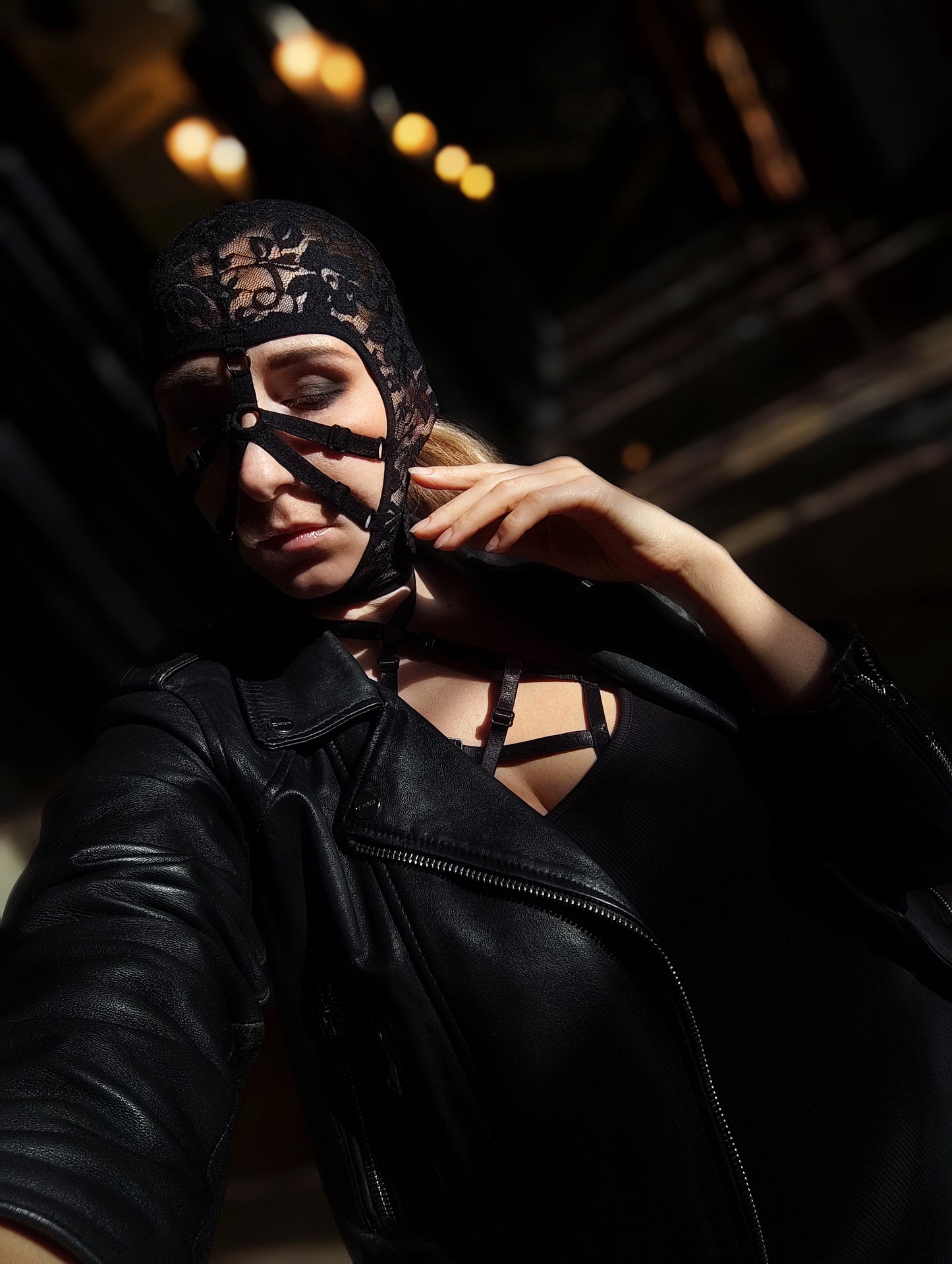 Woman lace mask for pole dance.Rave mask for party, festival and cosplay.Gothic harness mask for women.Guipure mask for carnival.Balaclava.