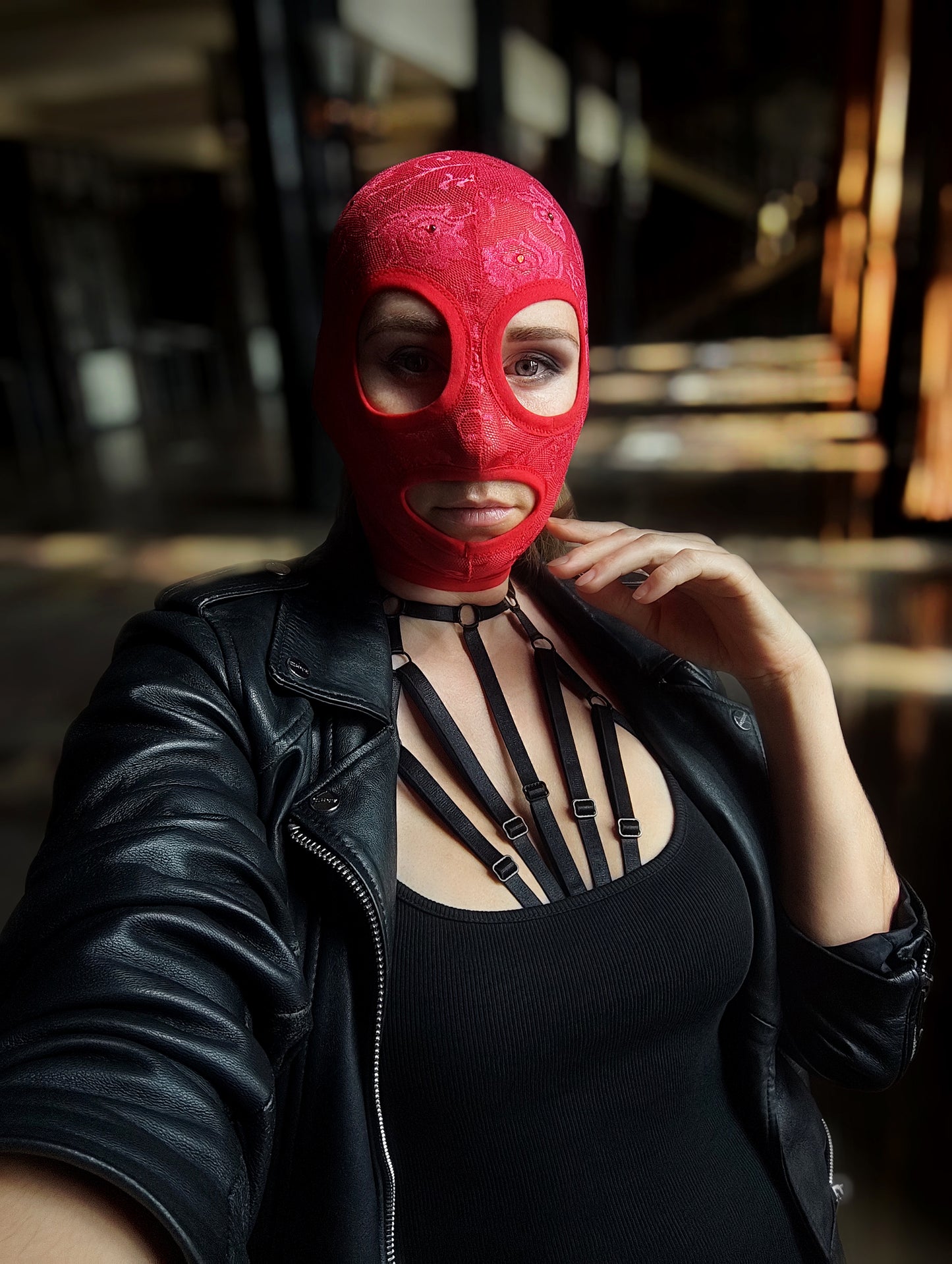 Woman lace mask for pole dance.Rave mask for party, festival and cosplay.Gothic harness mask for women.Guipure mask for carnival.Balaclava.