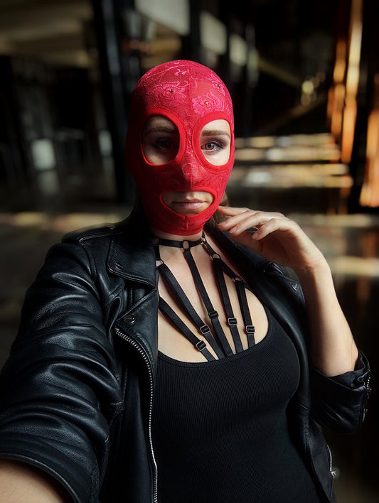 Woman lace mask for pole dance.Rave mask for party, festival and cosplay.Gothic harness mask for women.Guipure mask for carnival.Balaclava.