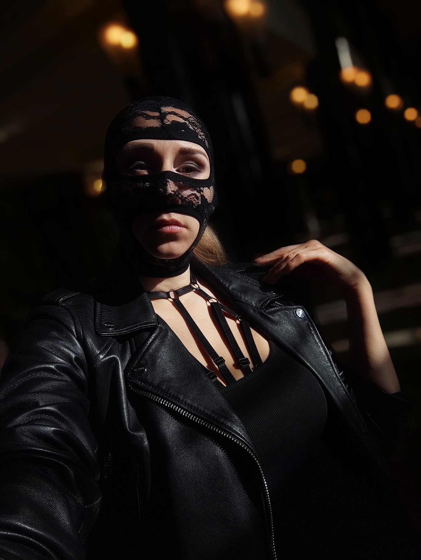 Woman lace mask for pole dance.Rave mask for party, festival and cosplay.Gothic harness mask for women.Guipure mask for carnival.Balaclava.