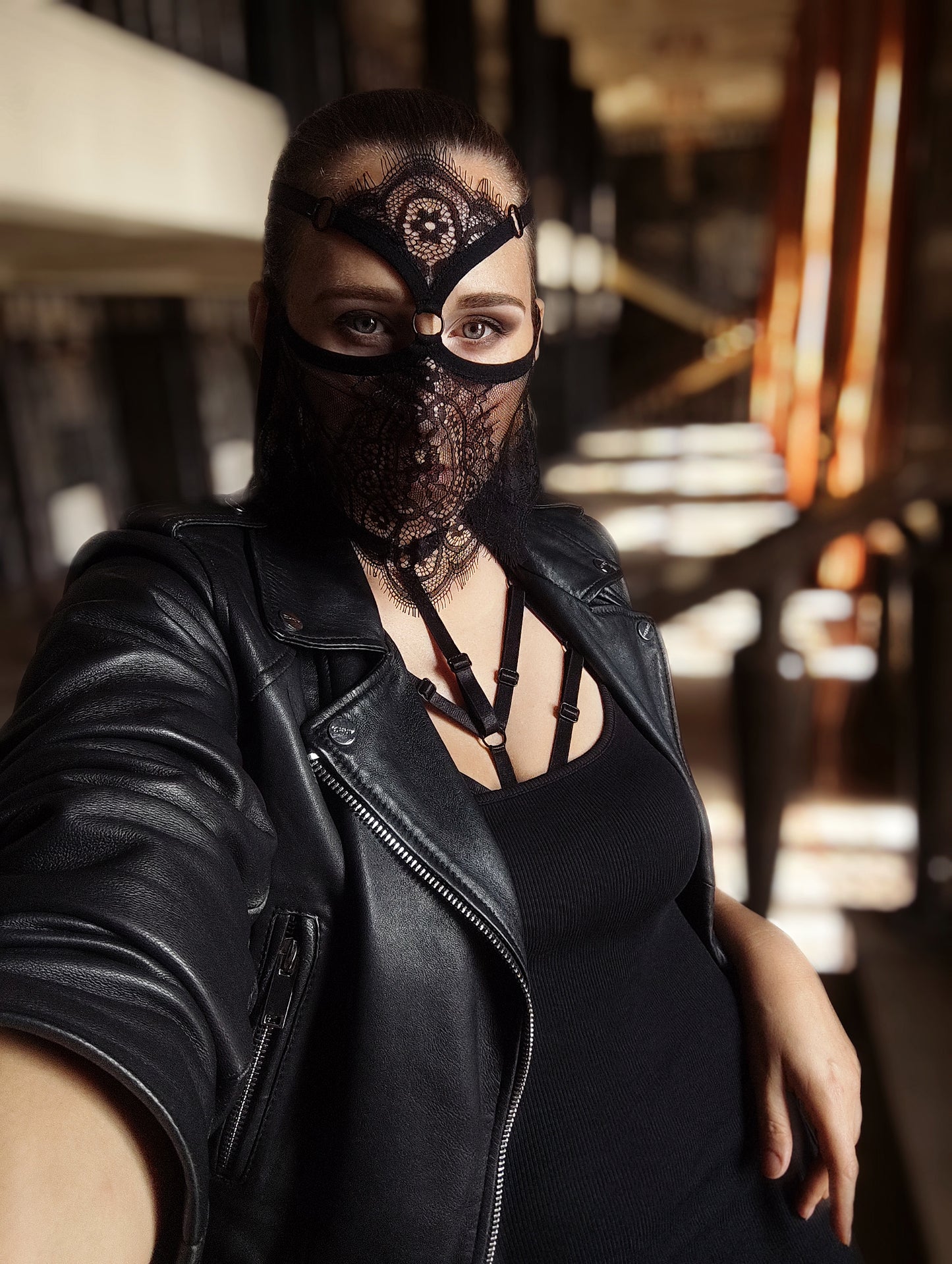 Woman lace mask for pole dance.Rave mask for party, festival and cosplay.Gothic harness mask for women.Guipure mask for carnival.