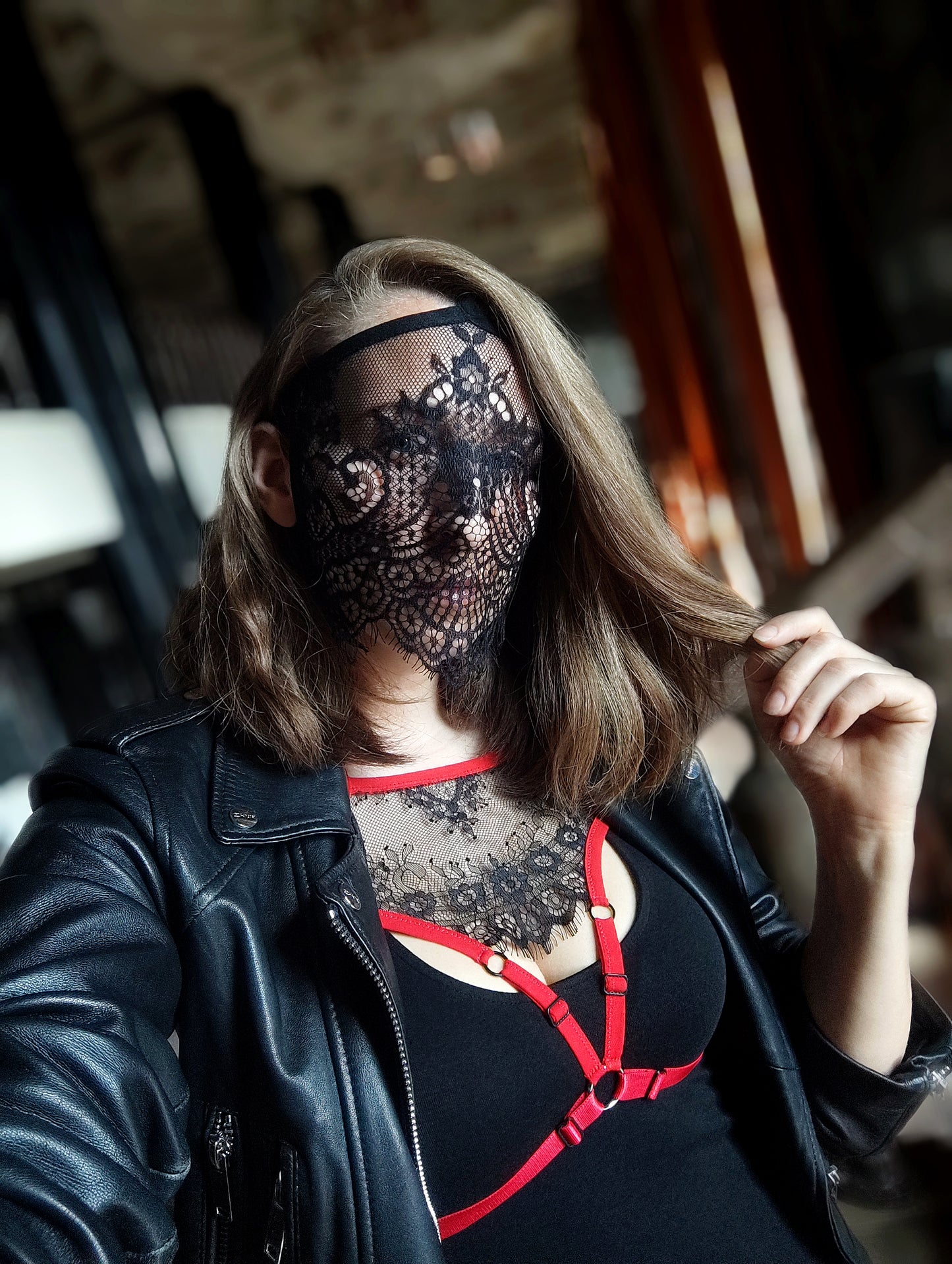 Woman lace mask for pole dance and twerk.Rave mask for party, festival and cosplay.Gothic harness mask for women.Guipure mask for carnival.