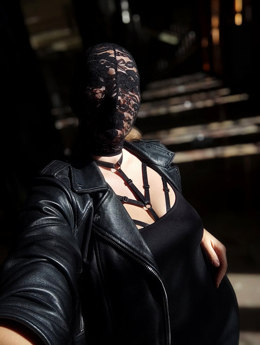 Woman lace mask for pole dance.Rave mask for party, festival and cosplay.Gothic harness mask for women.Guipure mask for carnival.Balaclava.