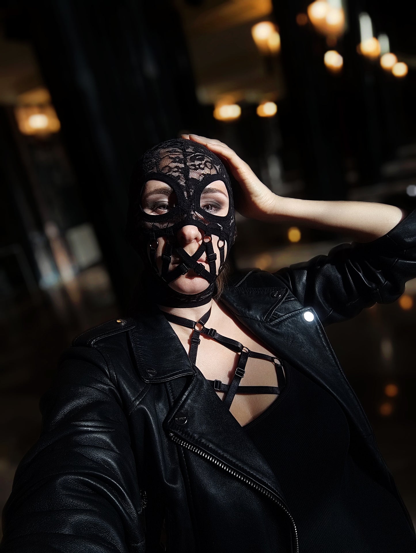 Woman lace mask for pole dance.Rave mask for party, festival and cosplay.Gothic harness mask for women.Guipure mask for carnival.Balaclava.