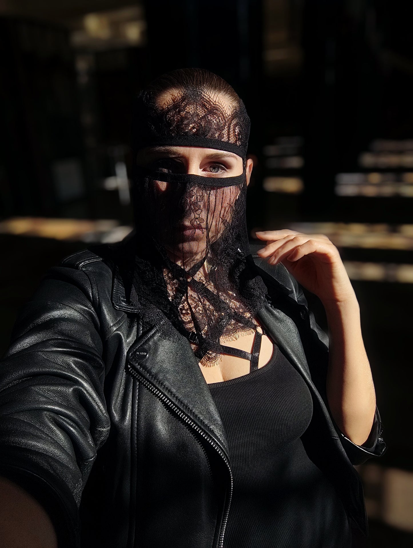 Woman lace mask for pole dance.Rave mask for party, festival and cosplay.Gothic harness mask for women.Guipure mask for carnival.