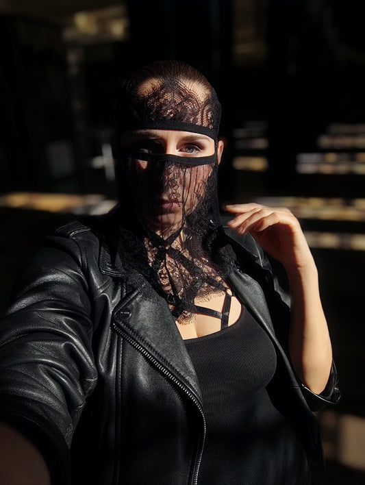Woman lace mask for pole dance.Rave mask for party, festival and cosplay.Gothic harness mask for women.Guipure mask for carnival.