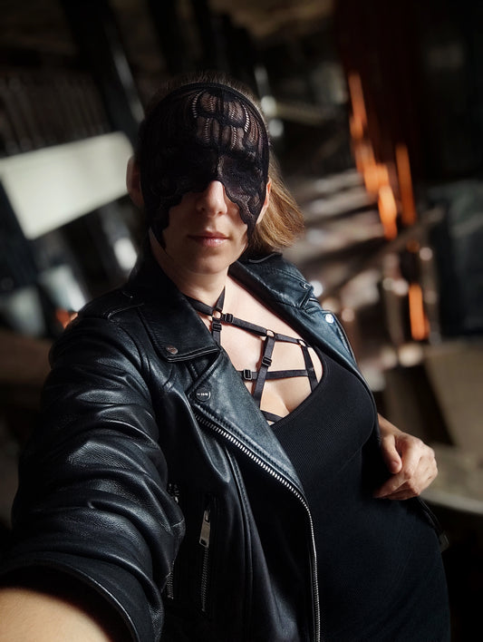 Woman lace mask for pole dance.Rave mask for party, festival and cosplay.Gothic harness mask for women.Guipure mask for carnival.