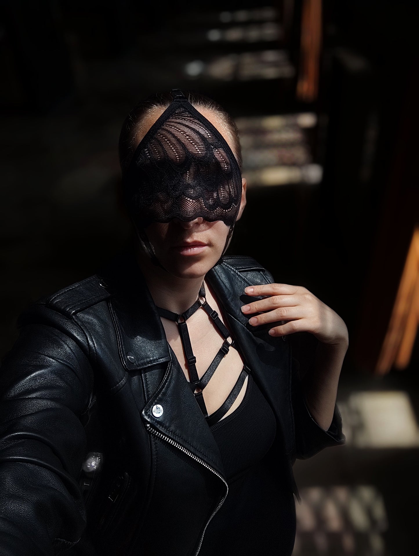 Woman lace mask for pole dance.Rave mask for party, festival and cosplay.Gothic harness mask for women.Guipure mask for carnival.