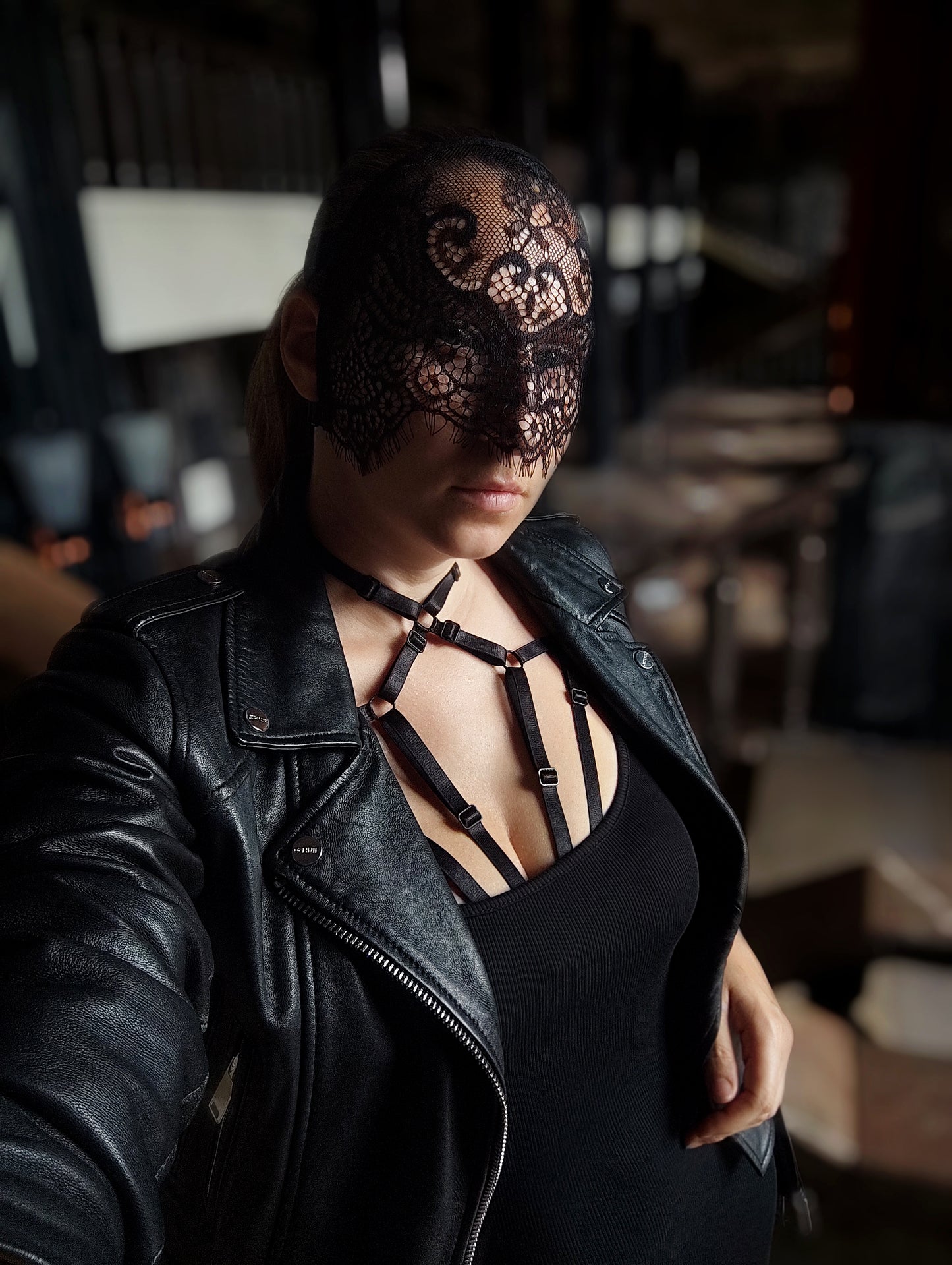 Woman lace mask for pole dance and twerk.Rave mask for party, festival and cosplay.Gothic harness mask for women.Guipure mask for carnival.