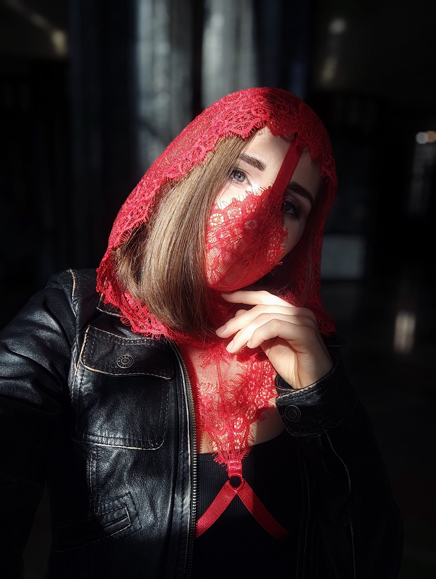 Woman lace hood mask for pole dance.Rave hood mask for party, festival and cosplay.Gothic harness hood mask for women.Guipure hood mask for carnival.