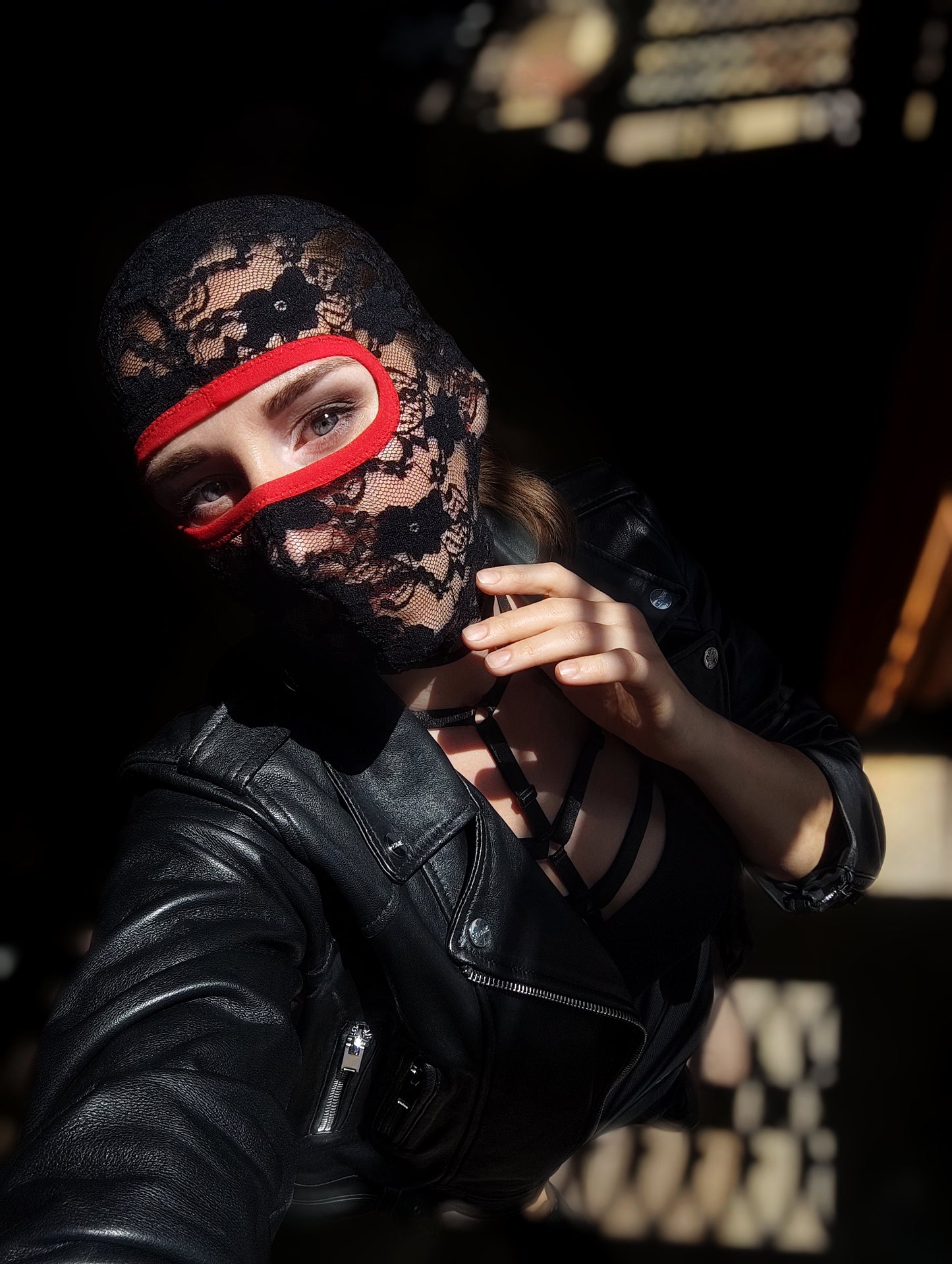 Woman lace mask for pole dance.Rave mask for party, festival and cosplay.Gothic harness mask for women.Guipure mask for carnival.Balaclava.