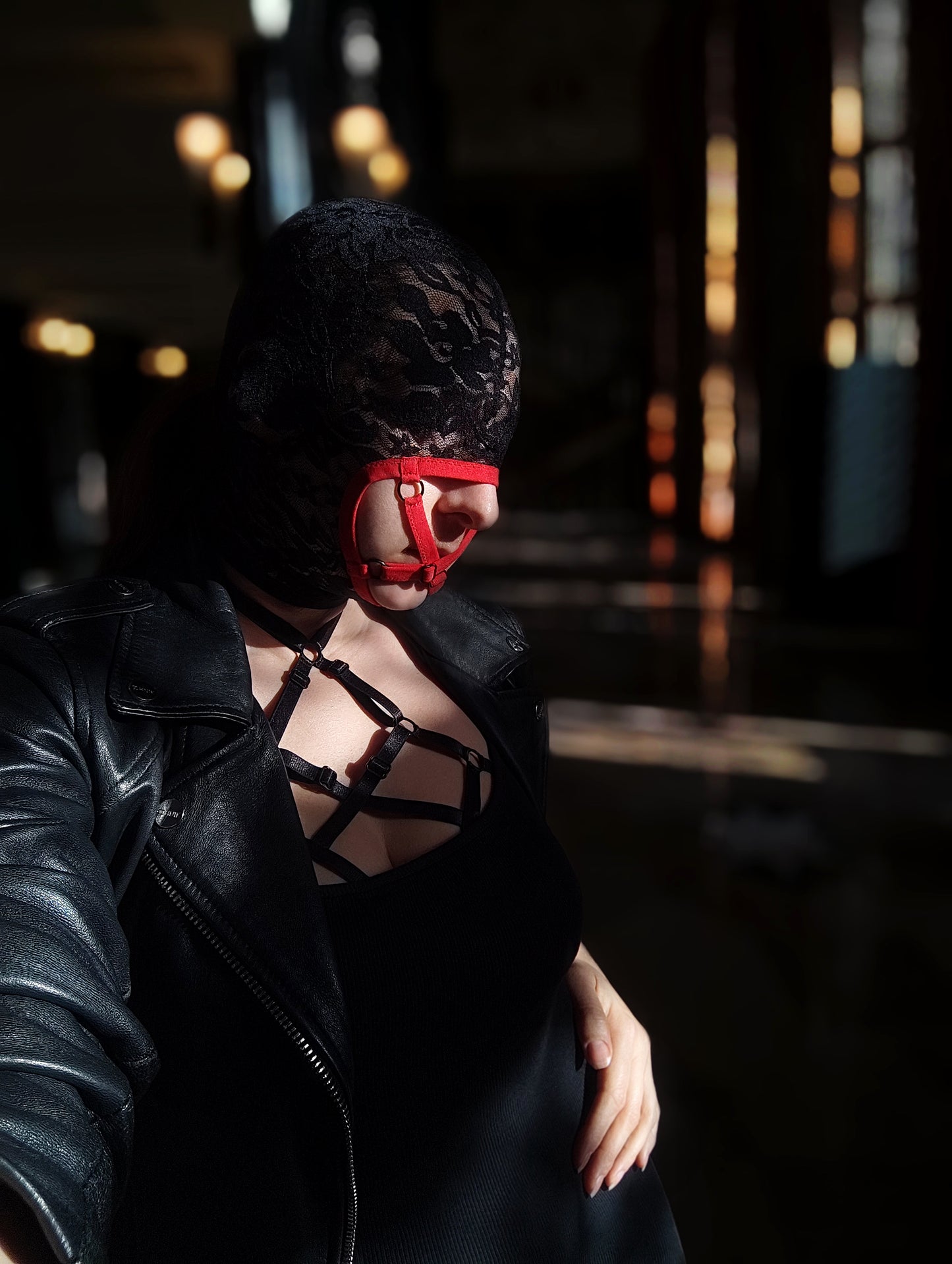 Woman lace mask for pole dance.Rave mask for party, festival and cosplay.Gothic harness mask for women.Guipure mask for carnival.Balaclava.