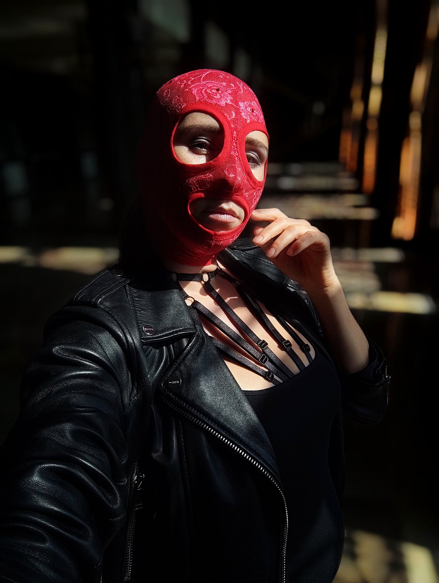 Woman lace mask for pole dance.Rave mask for party, festival and cosplay.Gothic harness mask for women.Guipure mask for carnival.Balaclava.