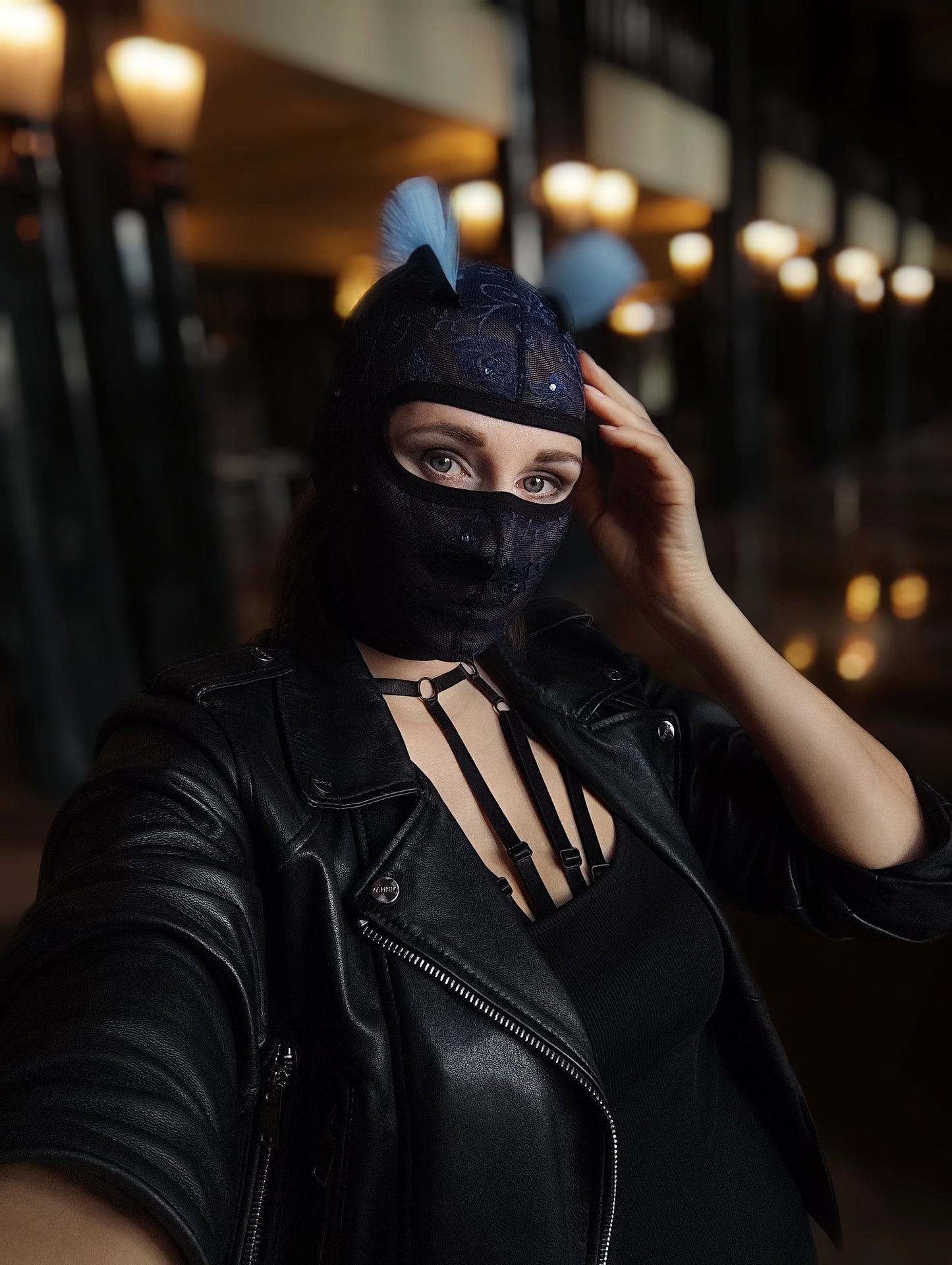 Woman lace mask for pole dance.Rave mask for party, festival and cosplay.Gothic harness mask for women.Guipure mask for carnival.Balaclava.