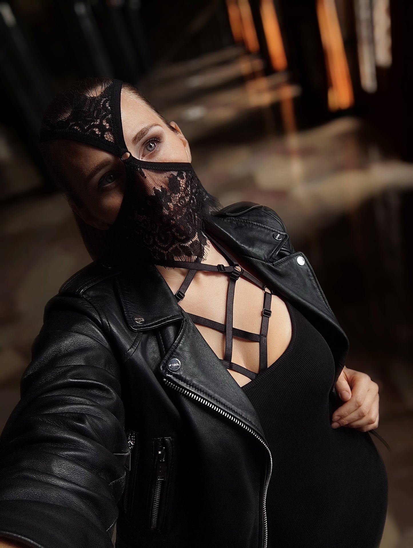Woman lace mask for pole dance.Rave mask for party, festival and cosplay.Gothic harness mask for women.Guipure mask for carnival.