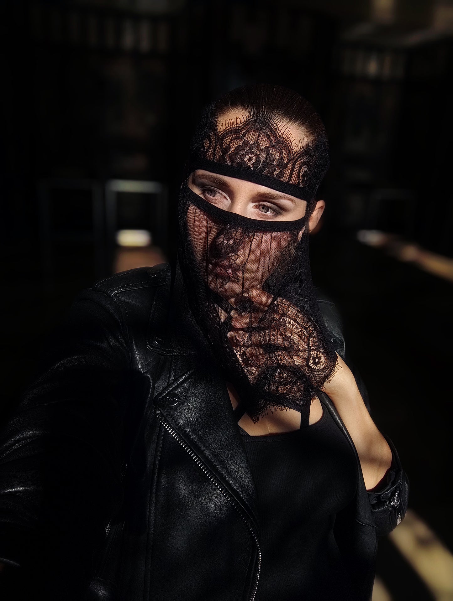 Woman lace mask for pole dance.Rave mask for party, festival and cosplay.Gothic harness mask for women.Guipure mask for carnival.