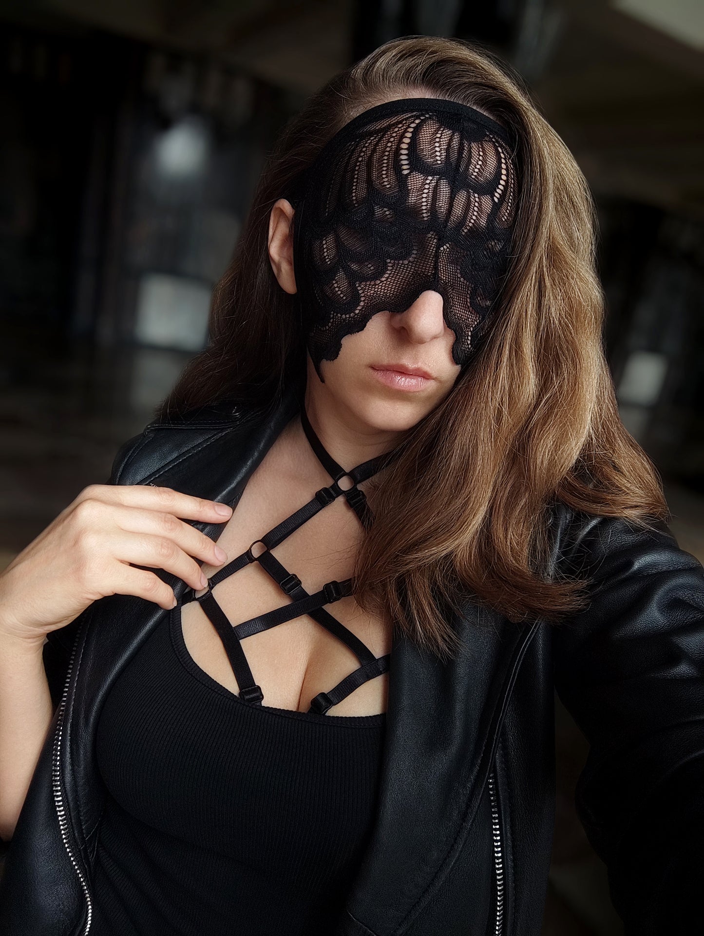Woman lace mask for pole dance.Rave mask for party, festival and cosplay.Gothic harness mask for women.Guipure mask for carnival.