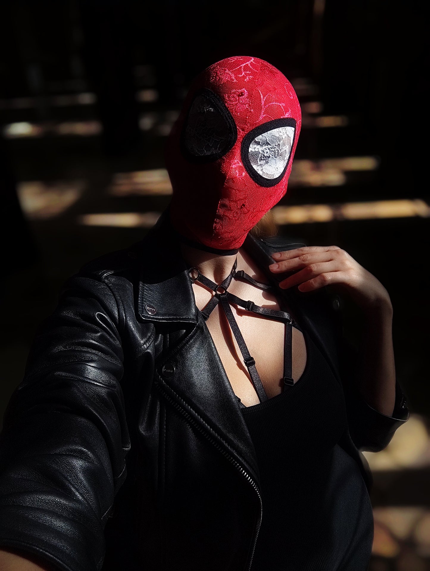 Woman lace mask for pole dance and twerk.Rave mask for party, festival and cosplay.Gothic harness mask for women.Guipure mask for carnival.