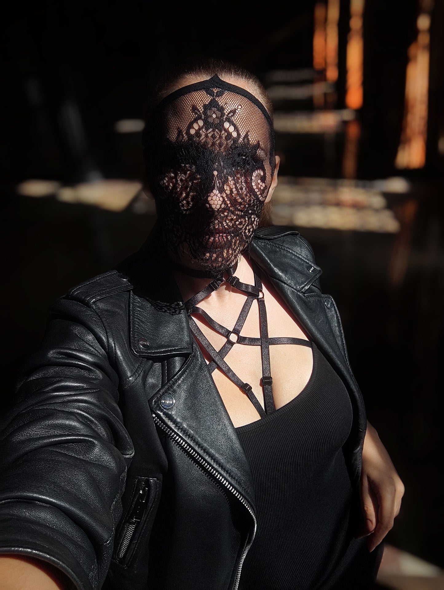 Woman lace mask for pole dance and twerk.Rave mask for party, festival and cosplay.Gothic harness mask for women.Guipure mask for carnival.
