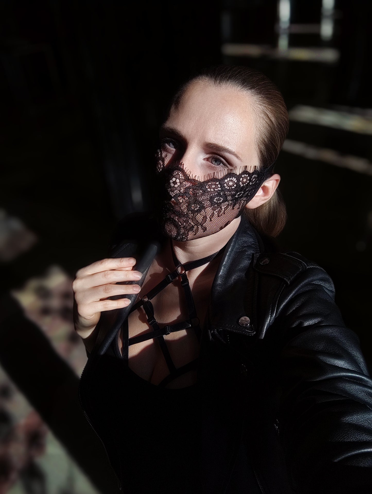 Woman lace mask for pole dance and twerk.Rave mask for party, festival and cosplay.Gothic harness mask for women.Guipure mask for carnival.