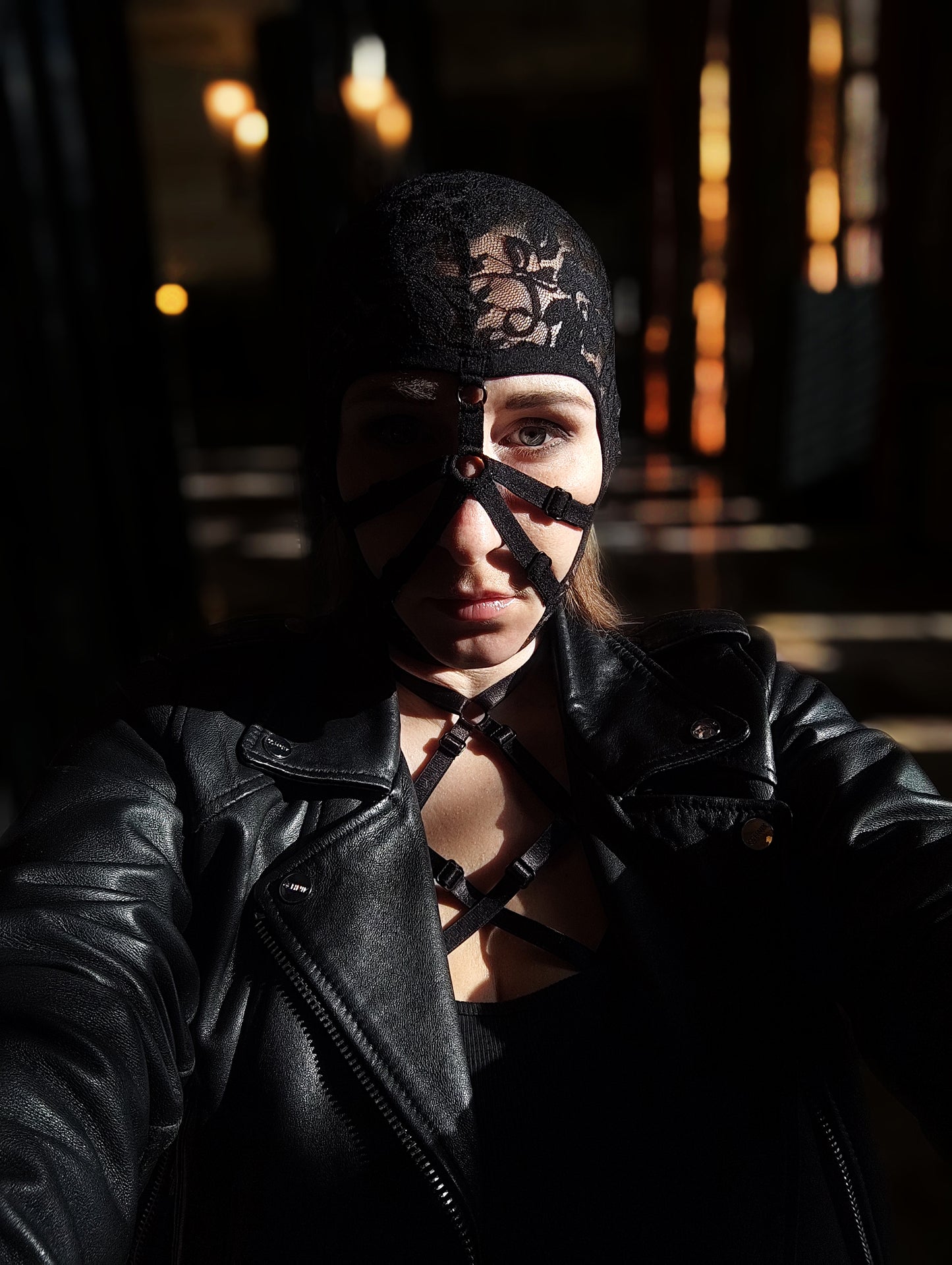 Woman lace mask for pole dance.Rave mask for party, festival and cosplay.Gothic harness mask for women.Guipure mask for carnival.Balaclava.