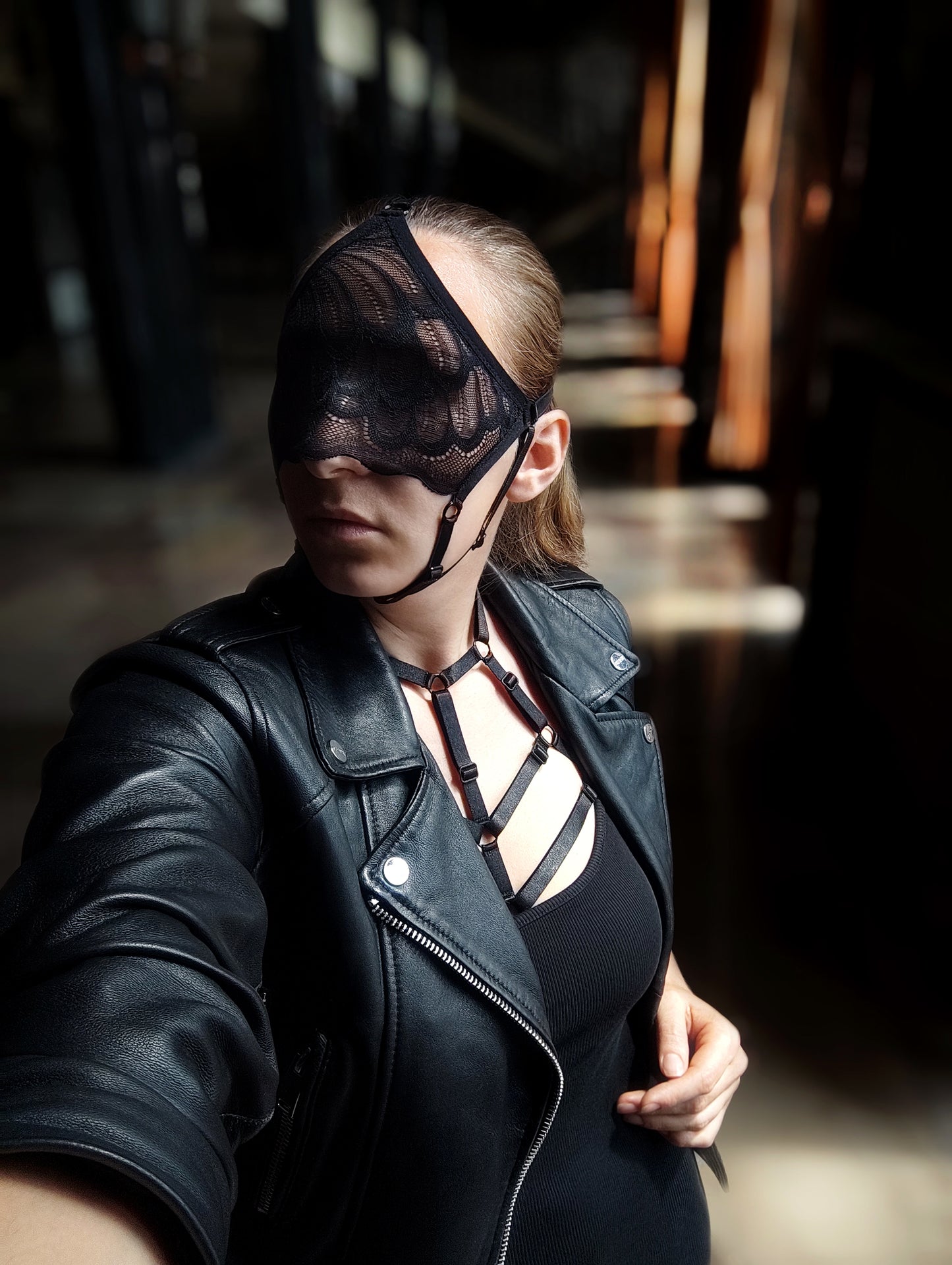 Woman lace mask for pole dance.Rave mask for party, festival and cosplay.Gothic harness mask for women.Guipure mask for carnival.