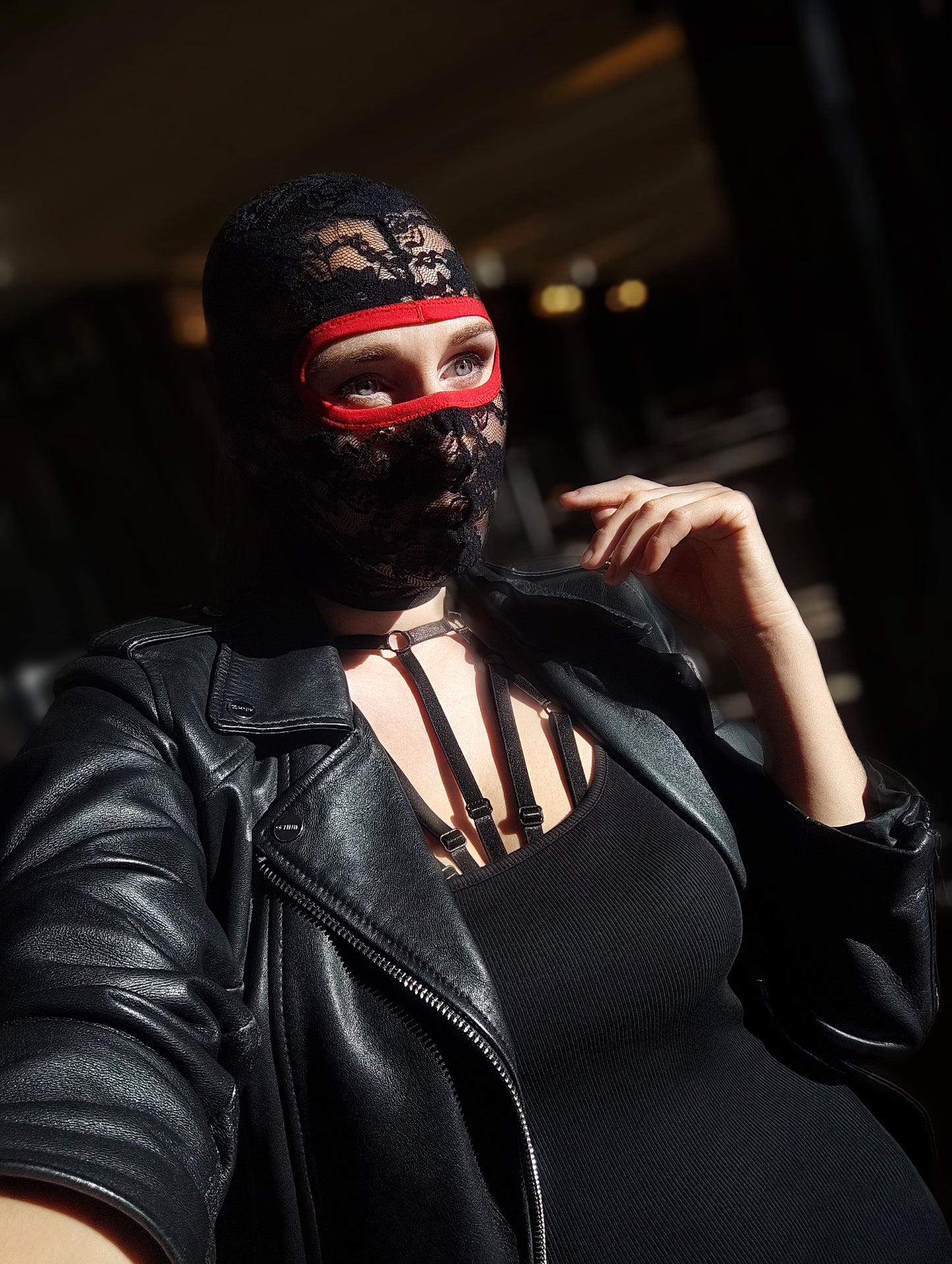 Woman lace mask for pole dance.Rave mask for party, festival and cosplay.Gothic harness mask for women.Guipure mask for carnival.Balaclava.