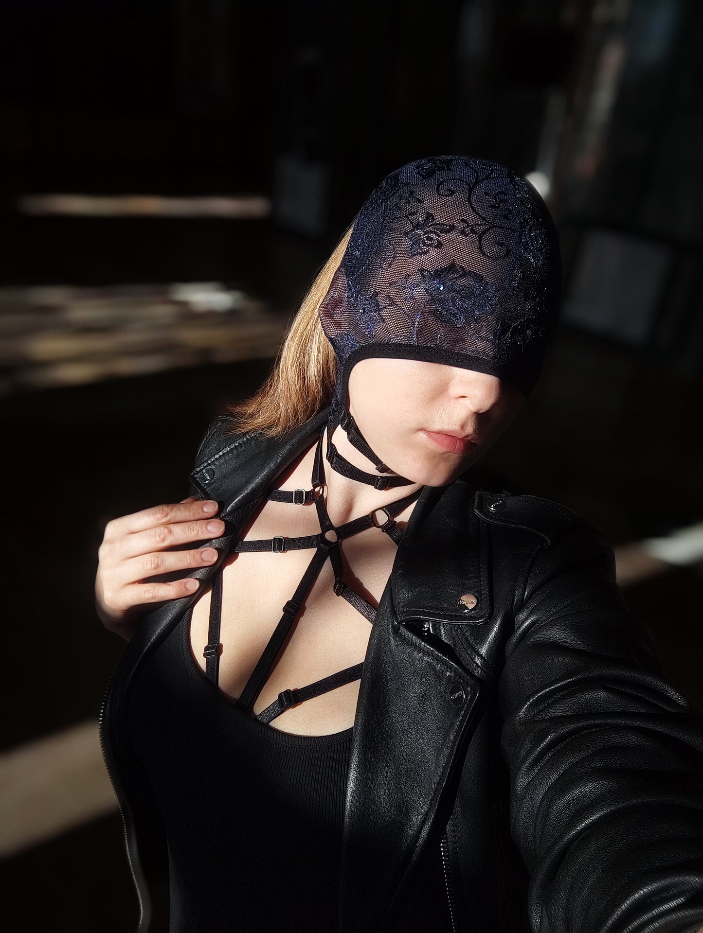 Woman lace mask for pole dance.Rave mask for party, festival and cosplay.Gothic harness mask for women.Guipure mask for carnival.Balaclava.