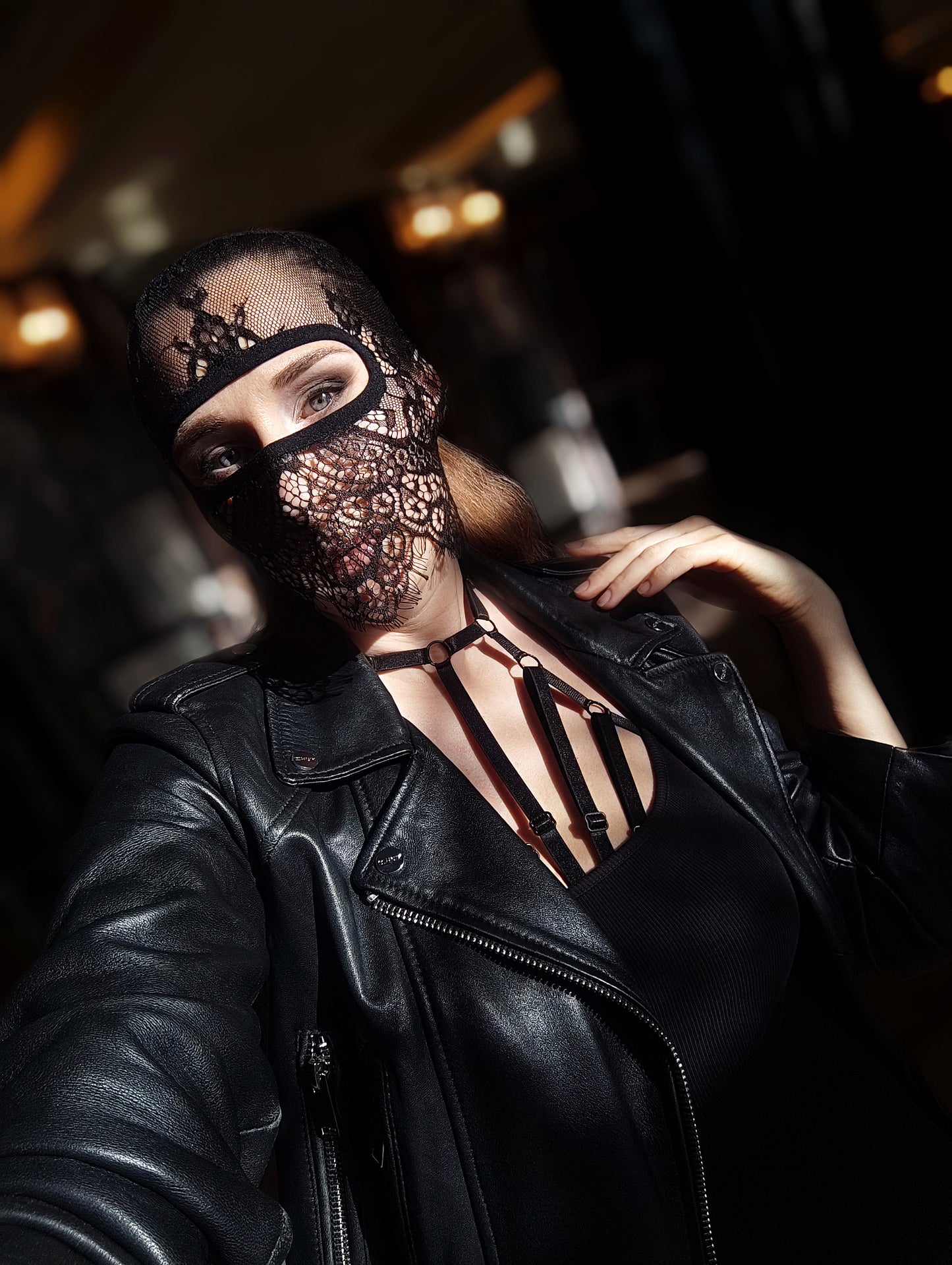 Woman lace mask for pole dance.Rave mask for party, festival and cosplay.Gothic harness mask for women.Guipure mask for carnival.