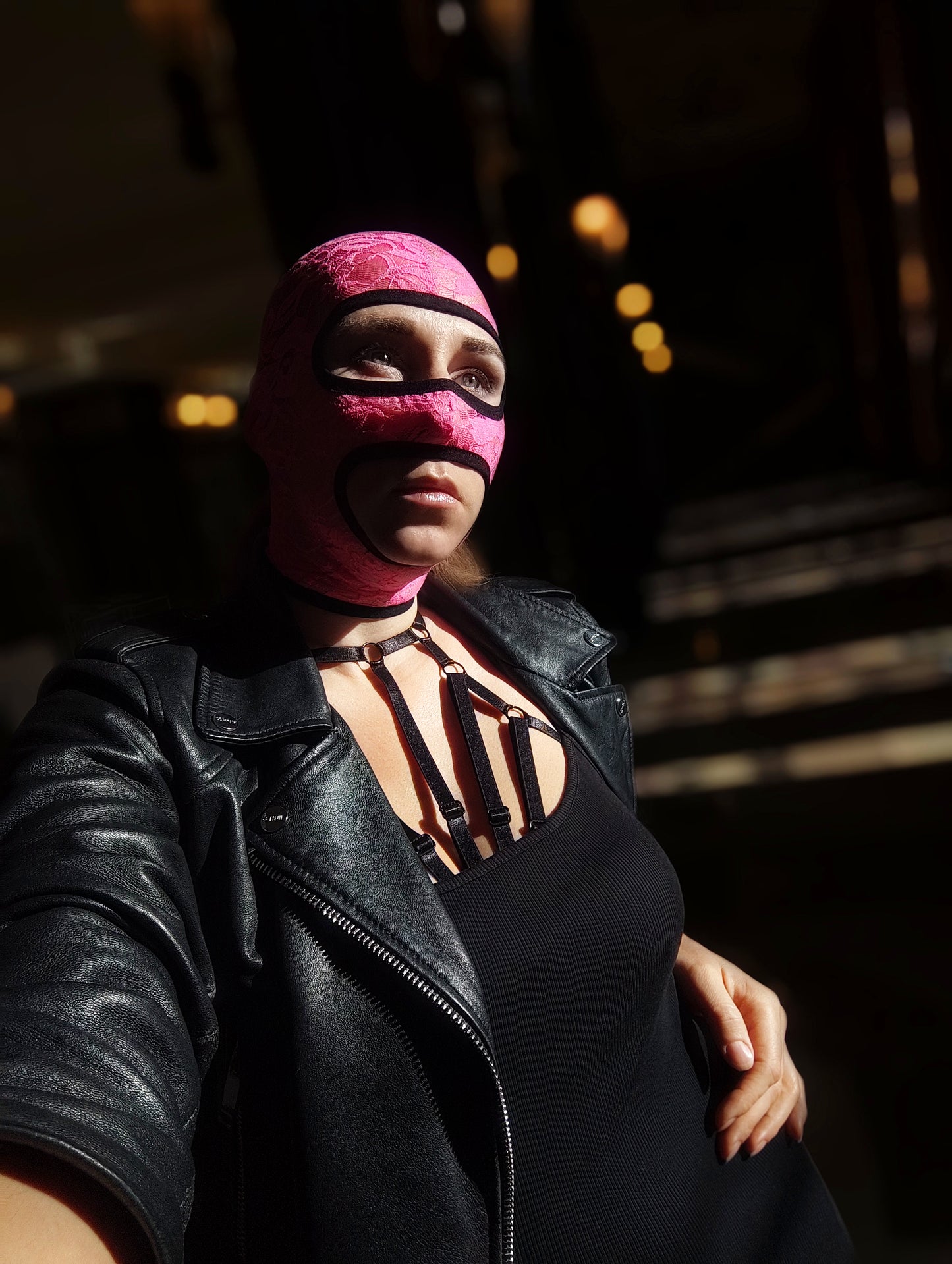 Woman lace mask for pole dance.Rave mask for party, festival and cosplay.Gothic harness mask for women.Guipure mask for carnival.Balaclava.