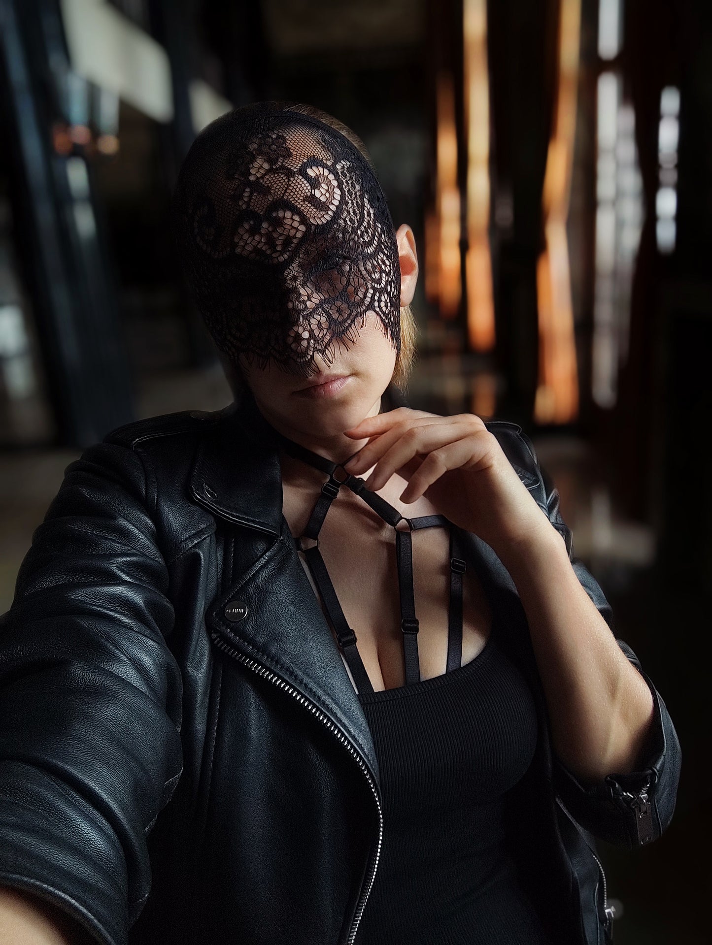 Woman lace mask for pole dance and twerk.Rave mask for party, festival and cosplay.Gothic harness mask for women.Guipure mask for carnival.