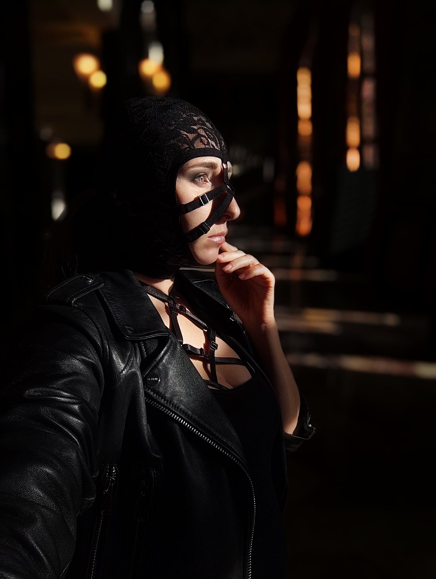 Woman lace mask for pole dance.Rave mask for party, festival and cosplay.Gothic harness mask for women.Guipure mask for carnival.Balaclava.