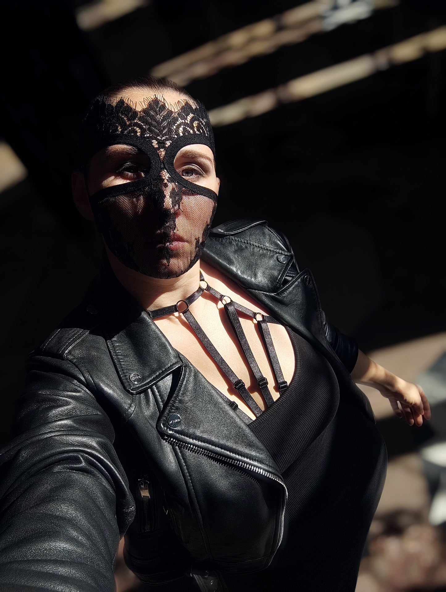 Woman lace mask for pole dance.Rave mask for party, festival and cosplay.Gothic harness mask for women.Guipure mask for carnival.